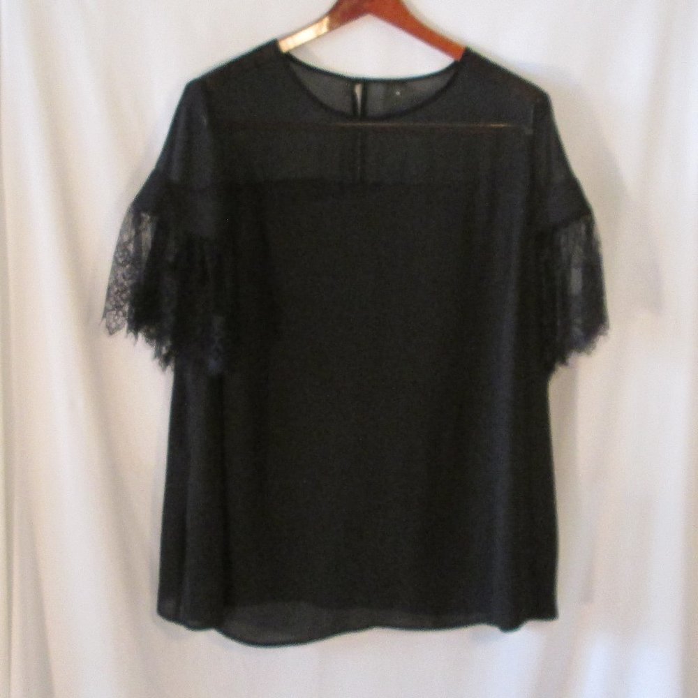 Worthington Women's Sheer Blk Short Sleeve Blouse Sz XL Beautiful Lace S… - Picture 1 of 8